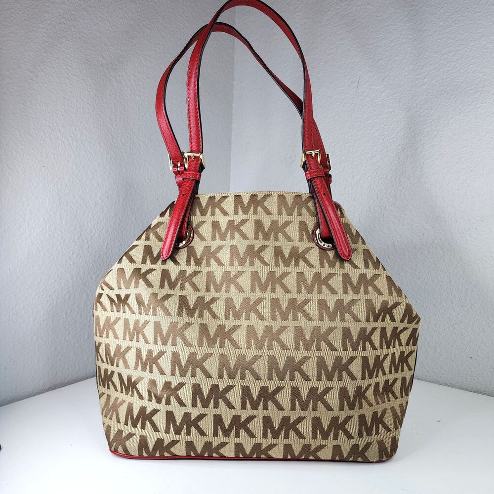 Michael Kors Jet Set Travel Large Tote Brown MK Signature Shoulder Bag Excellent